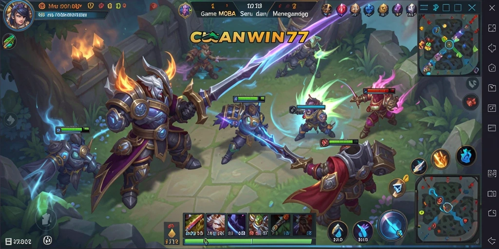 Screenshot utama CUANWIN77 menunjukkan aksi pertempuran di arena MOBA.