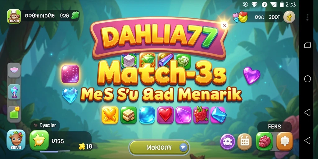 Screenshot gameplay DAHLIA77 dengan kombinasi objek warna-warni.