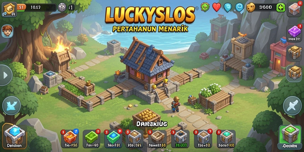 Tampilan gameplay seru dari LUCKYSLOTS dalam mode Tower Defense.