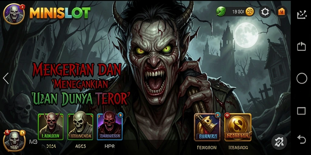 Screenshot menunjukkan momen mendebarkan dalam gameplay horror MINISLOT.