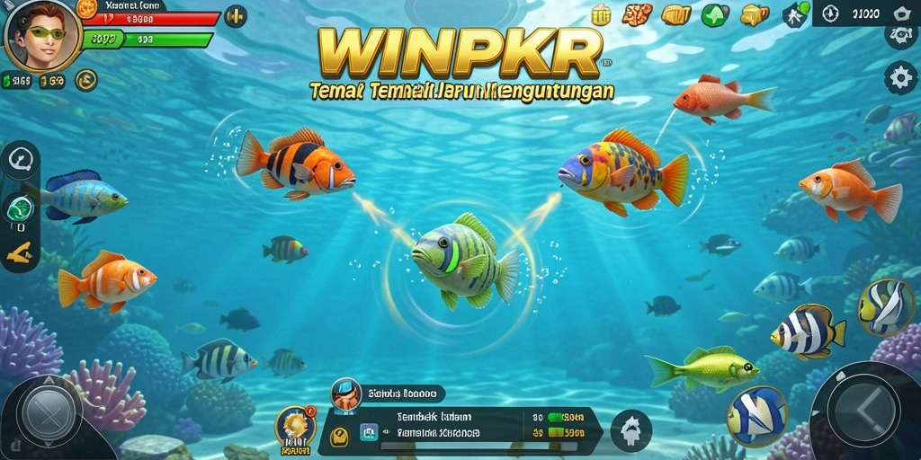Tampilan gameplay seru di WINPKR dengan aksi tembak ikan yang memukau.