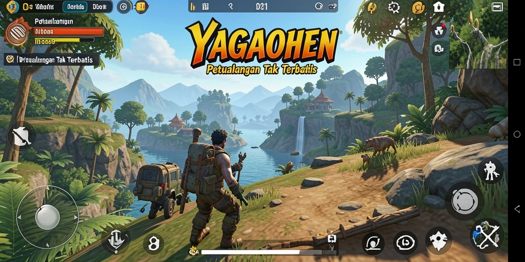 Screenshot dari gameplay YAGAOHEN yang menunjukkan petualangan di dunia terbuka.